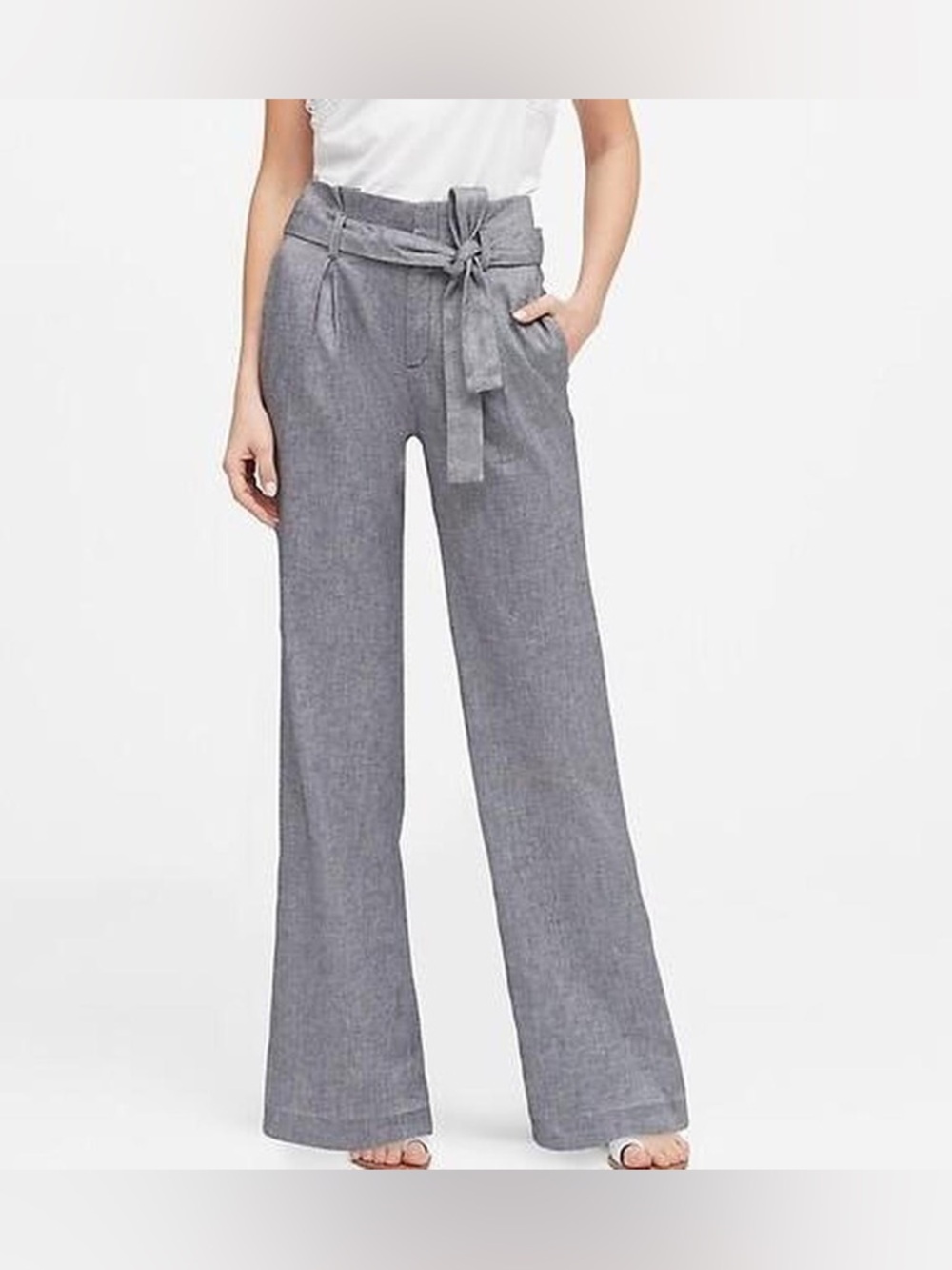 Banana Republic Light Gray linen cotton blend Wide-Leg Pleated trouser Pants 6